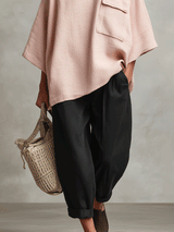 WOMEN'S BLACK TEXTURED TAPERED TROUSERS WITH RELAXED FIT & SIDE POCKETS, MODERN MINIMALIST-CHIC STYLE PANTS MDA2216I6I