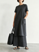 WOMEN'S MINIMALIST COLOR-BLOCK STRIPED SHORT-SLEEVE MAXI DRESS