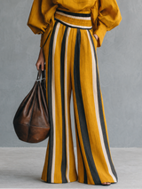 WOMEN'S MINIMALIST STRIPED COLOR-BLOCK PRINT WIDE-LEG TROUSERS MDZ0839G1WY