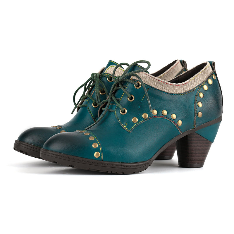 VINTAGE TEAL STUDDED OXFORD HEELS