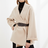 Women's Wrap Coat with Wide Lapel Collar and Tie Belt