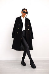 Women's Double-Breasted Wool Coat Gold Button Detail