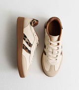CHLOE | PANELLED FAUX SUEDE TRAINERS WITH LEOPARD TRIM