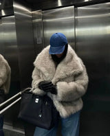 Women's Faux Fur Jacket with Collar and Long Sleeves