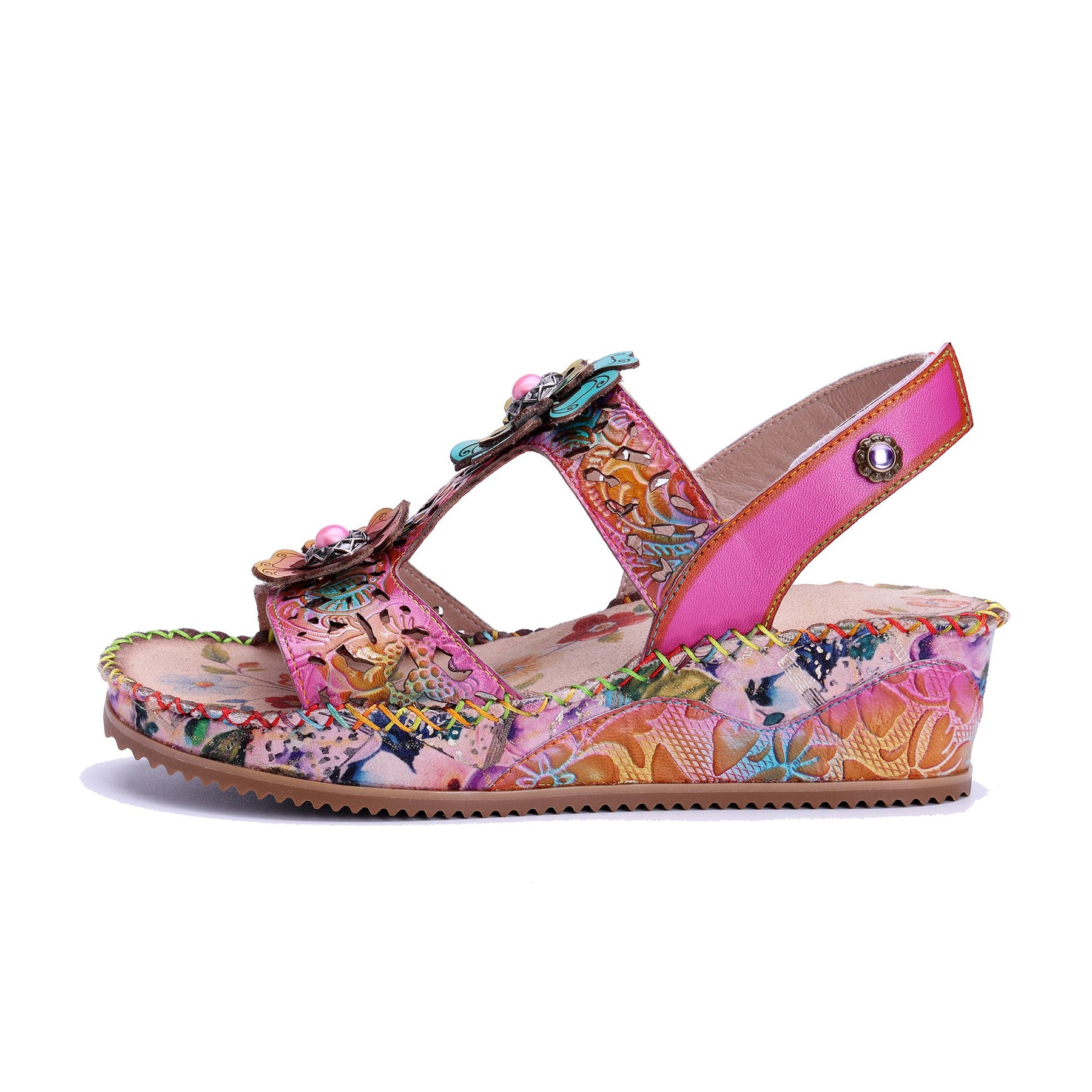 Floral Cutout Decorative Flowers Wedge Sandals
