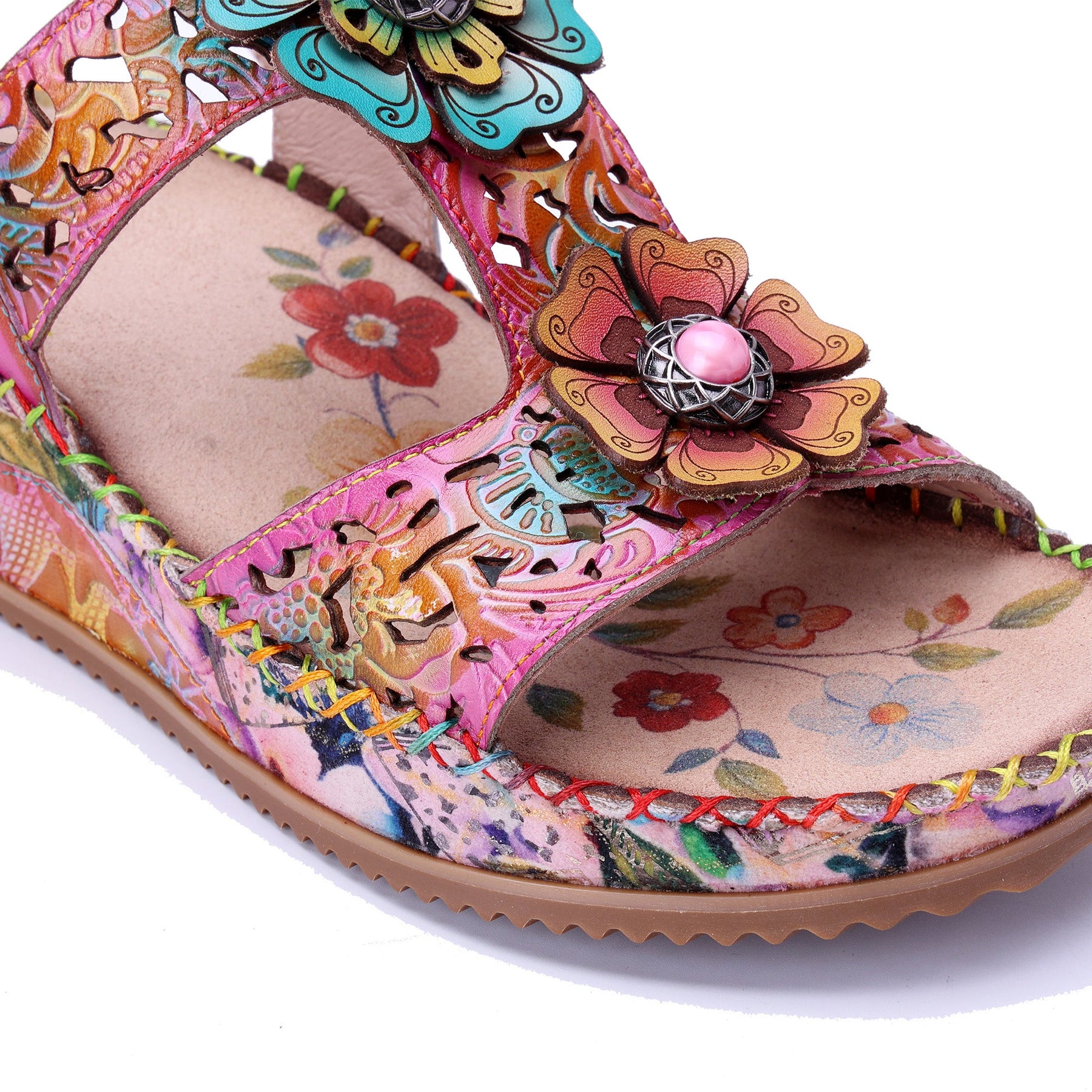 Floral Cutout Decorative Flowers Wedge Sandals