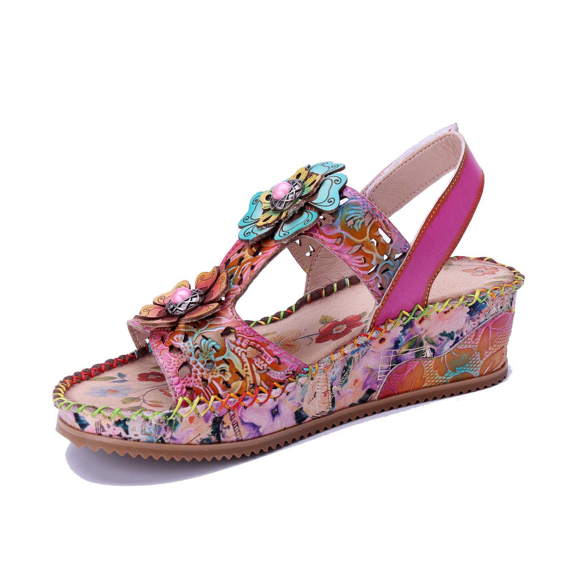 Floral Cutout Decorative Flowers Wedge Sandals