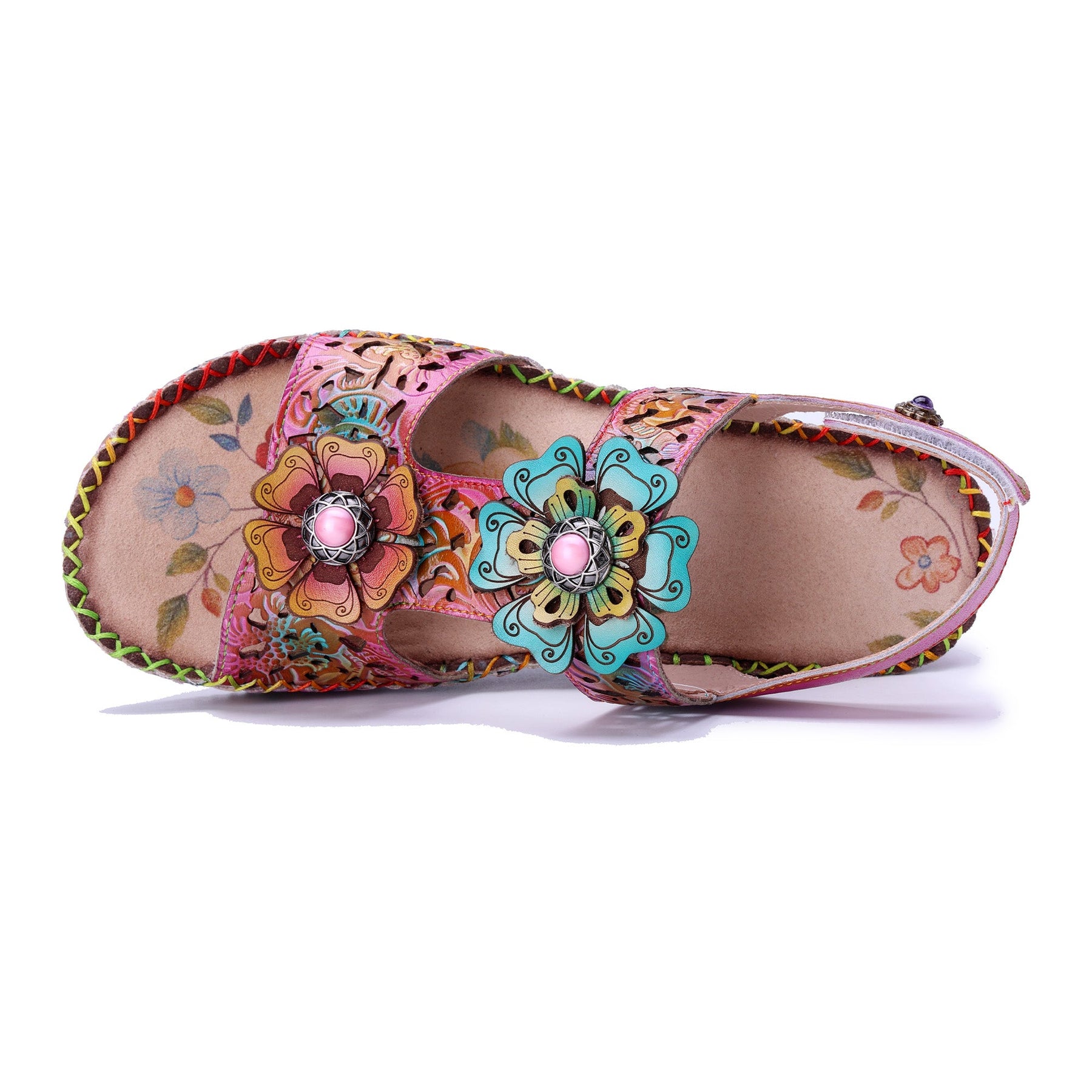 Floral Cutout Decorative Flowers Wedge Sandals