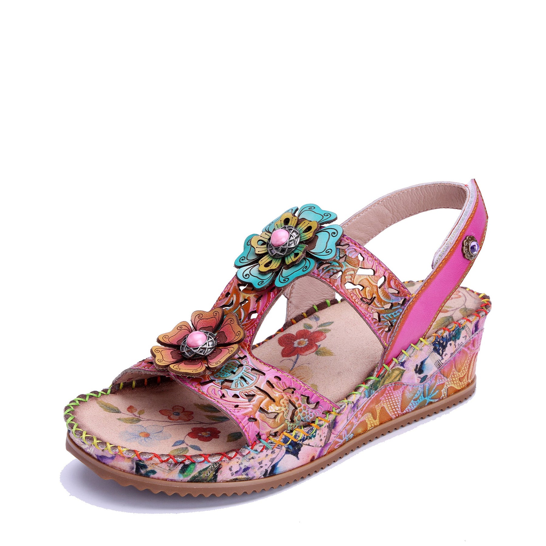 Floral Cutout Decorative Flowers Wedge Sandals