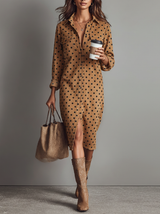WOMEN'S POLKA DOT FAUX SUEDE SHIRT MIDI DRESS MDA2622I3Y