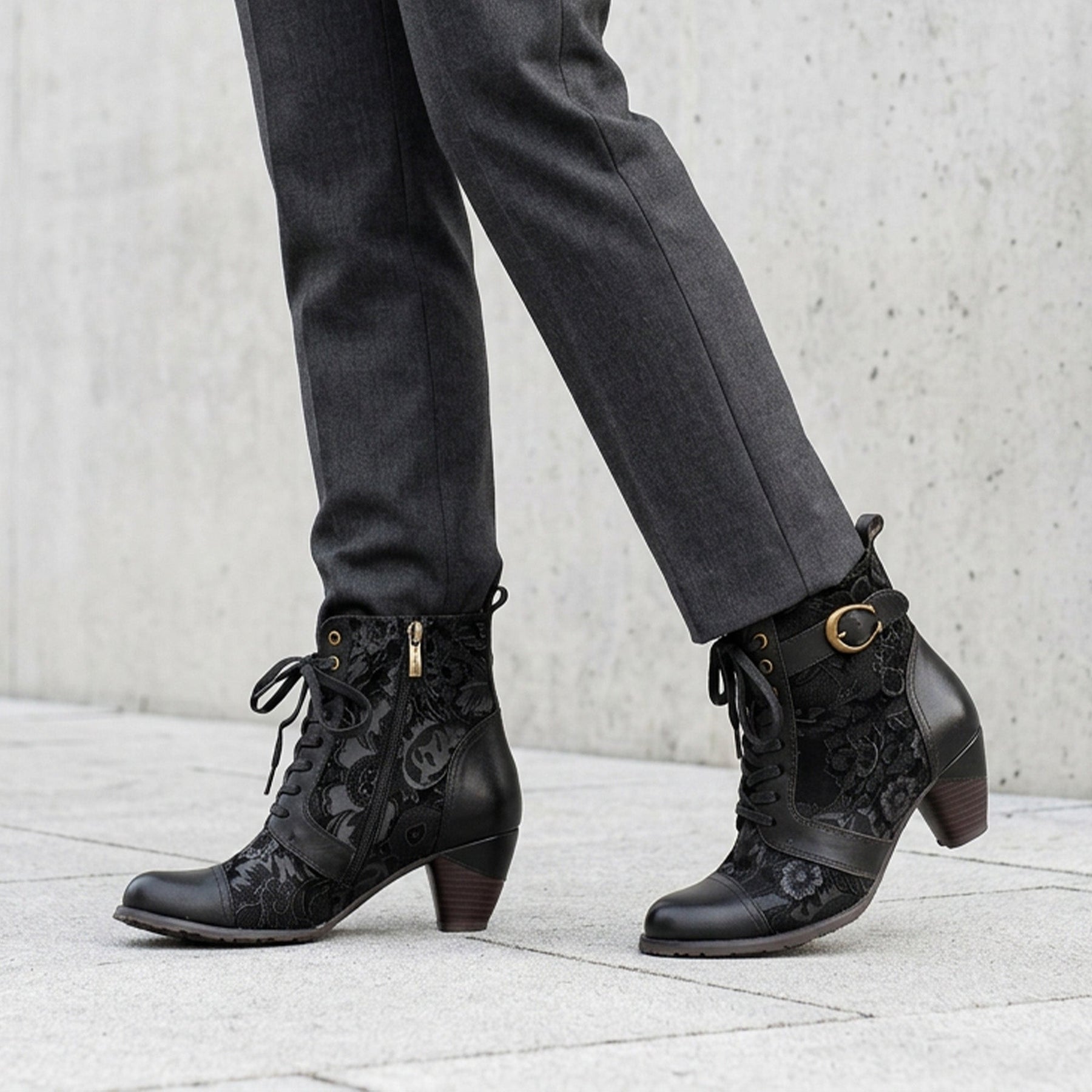 Timeless Grace Floral Lace-Up Ankle Boots