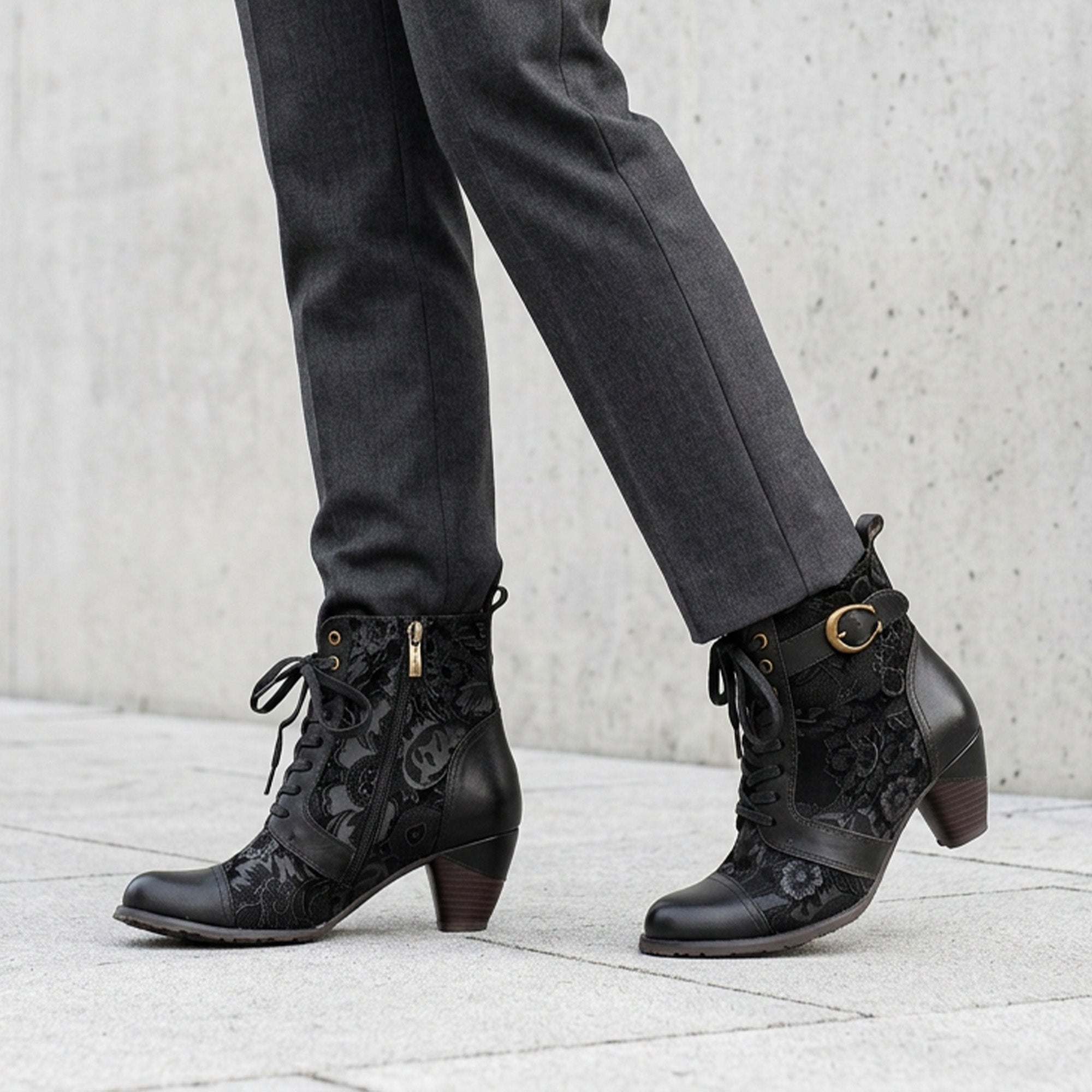 Timeless Grace Floral Lace-Up Ankle Boots
