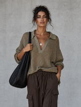 WOMEN'S MINIMALIST POINTELLE HALF-ZIP LONG-SLEEVE SWEATER