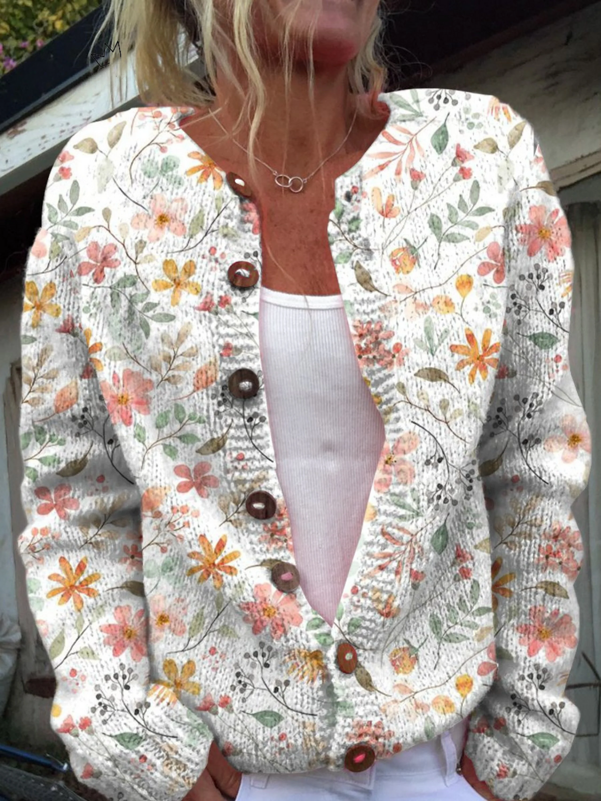 Emily | Vintage Floral Knit Cardigan Sweater