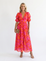 WILLOW | FLORAL V NECK PUFF SLEEVE MIDI DRESS