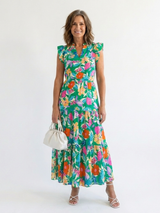 LILA | FLORAL V-NECK TIERED MIDI DRESS