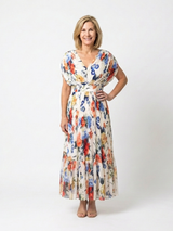 SAVANNAH | SHORT SLEEVE PLEATED FLORAL MIDI DRESS