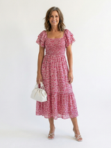 ODETTE | OFF SHOULDER FLORAL SMOCKED MIDI DRESS