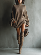 WOMEN'S CARAMEL BROWN VINTAGE STYLE KNIT MINI DRESS MDA2367I6T