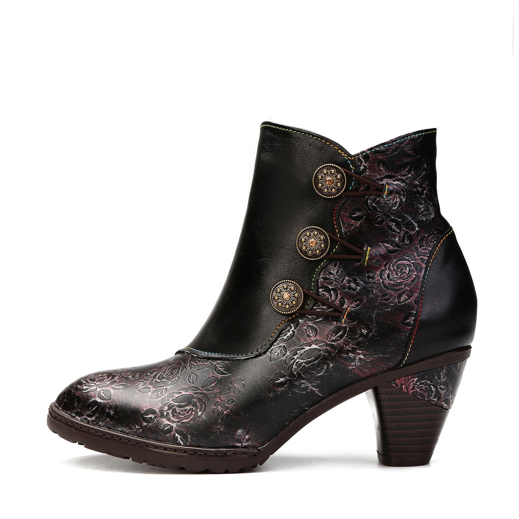 Retro Handmade Floral Stitching Button Boots