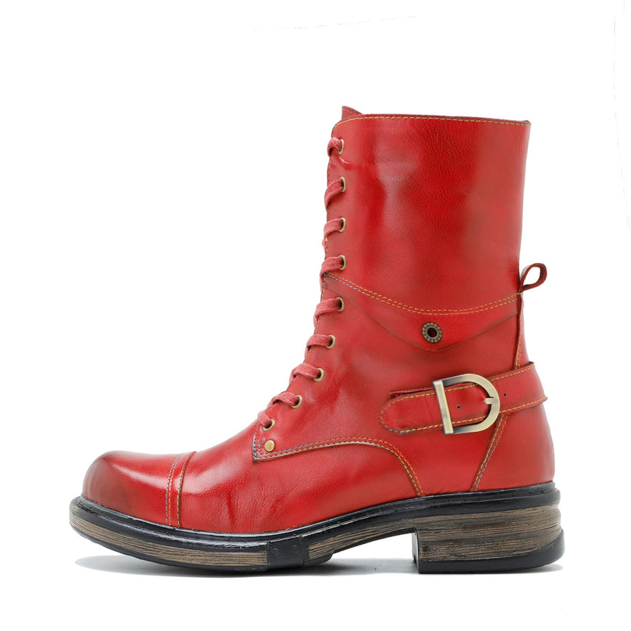 Comfortable Genuine Leather Boots With Laces And Inside Zippers