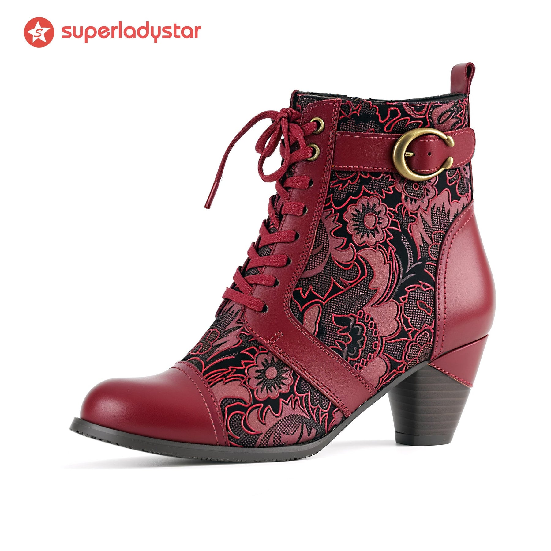 Timeless Grace Floral Lace-Up Ankle Boots