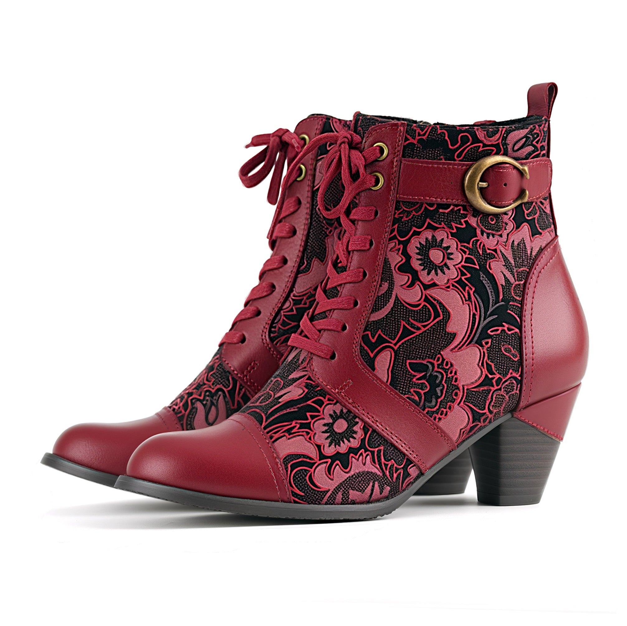Timeless Grace Floral Lace-Up Ankle Boots