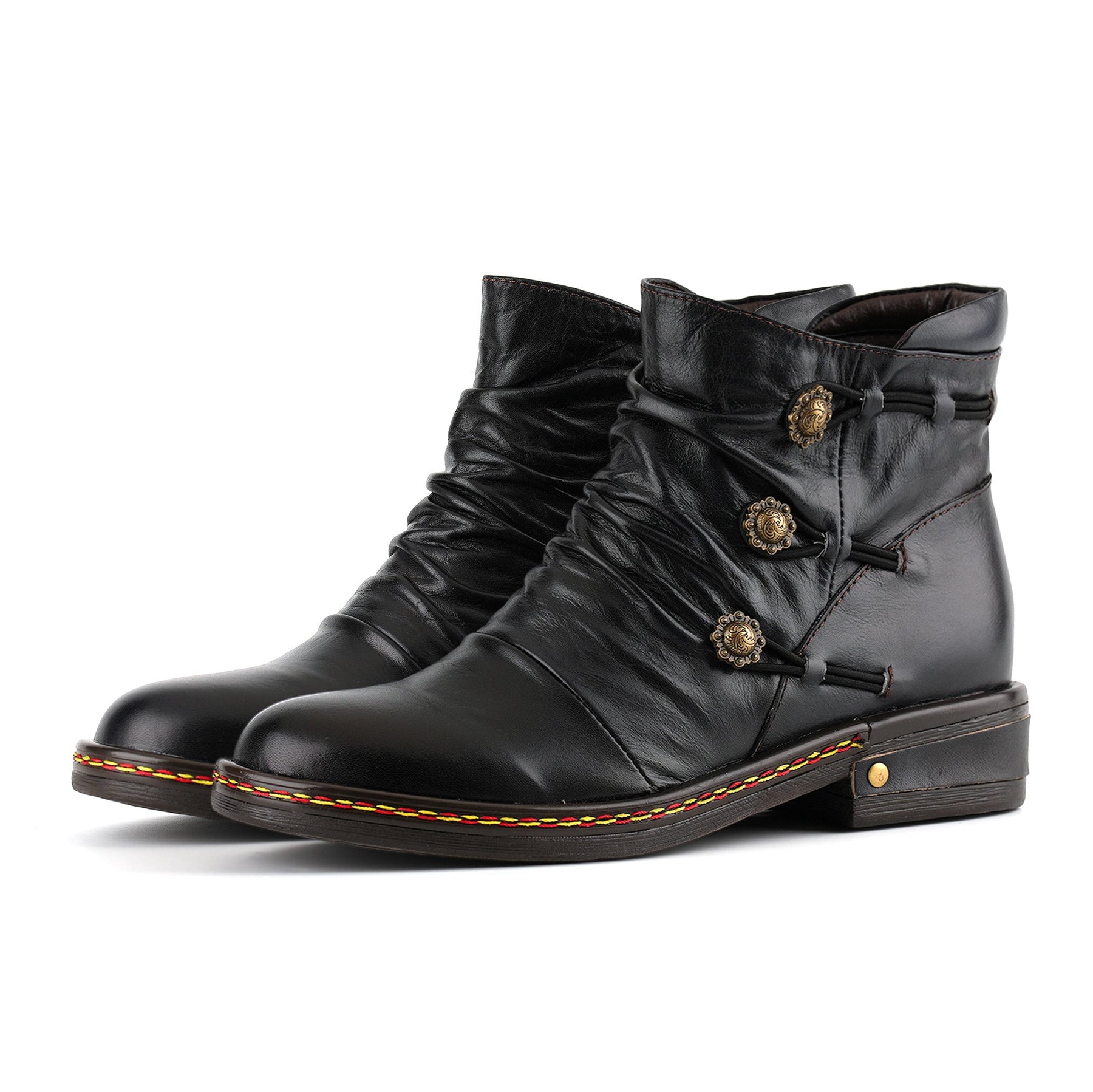 Retro Charm Leather Flat Ankle Boots