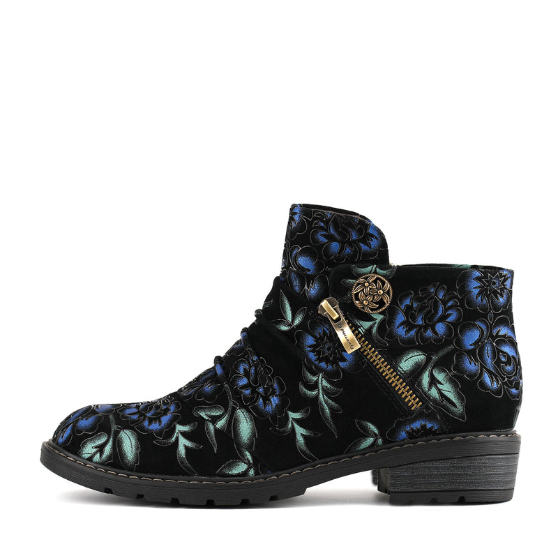 MIDNIGHT FLORAL VELVET ANKLE BOOTS