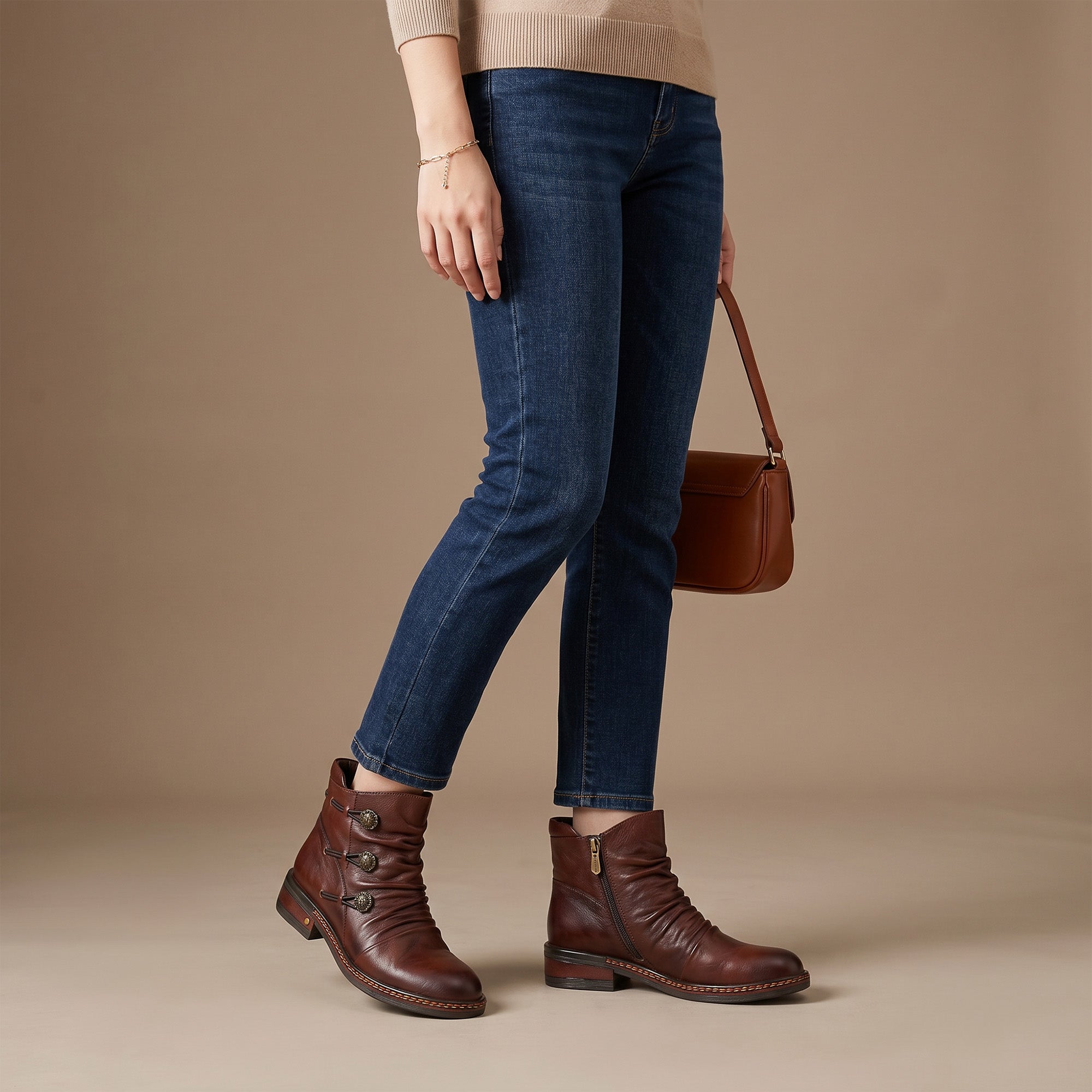 Retro Charm Leather Flat Ankle Boots