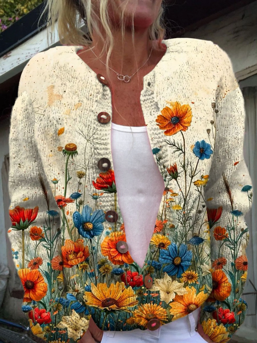 Olivia | Vintage Floral Print Cardigan Sweater