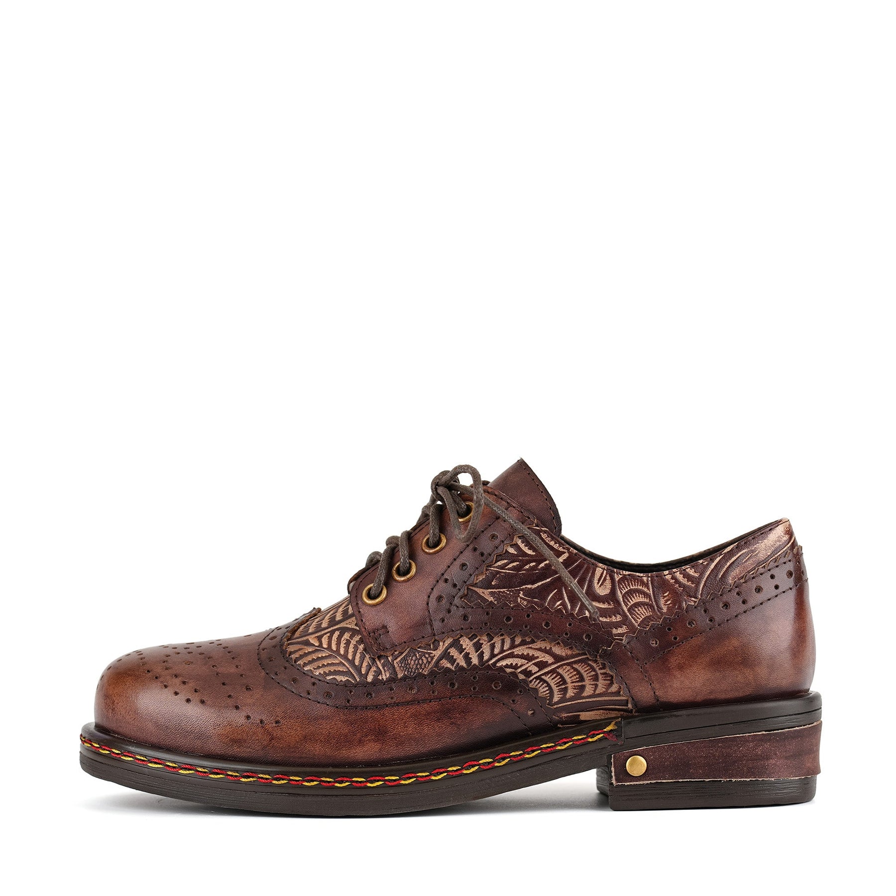 Floral Engraved Vintage Leather Oxford Shoes