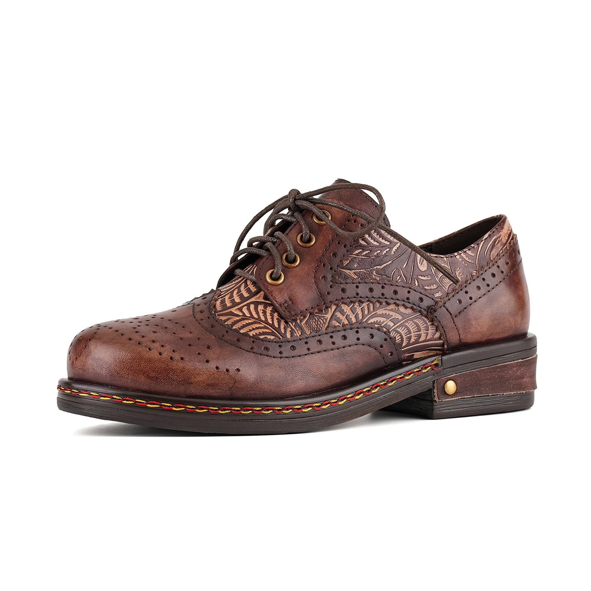 Floral Engraved Vintage Leather Oxford Shoes