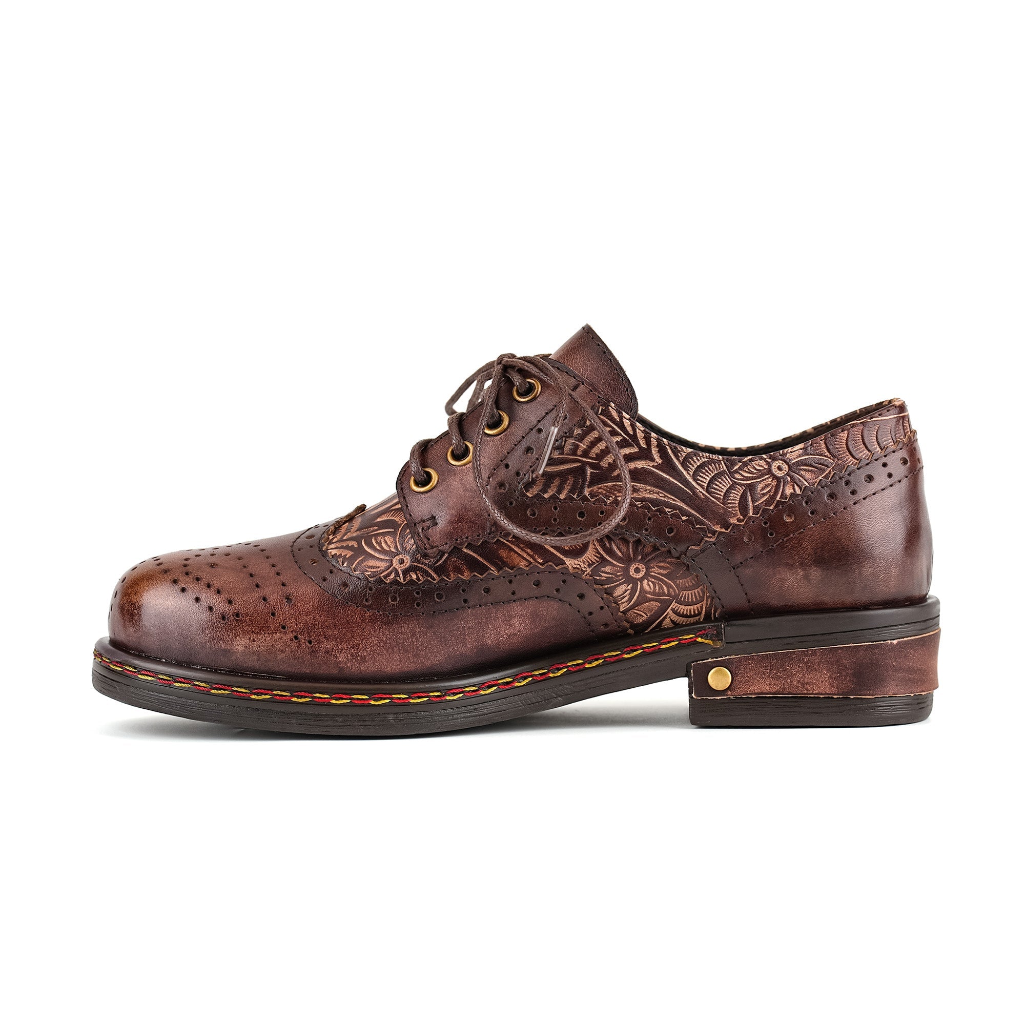 Floral Engraved Vintage Leather Oxford Shoes