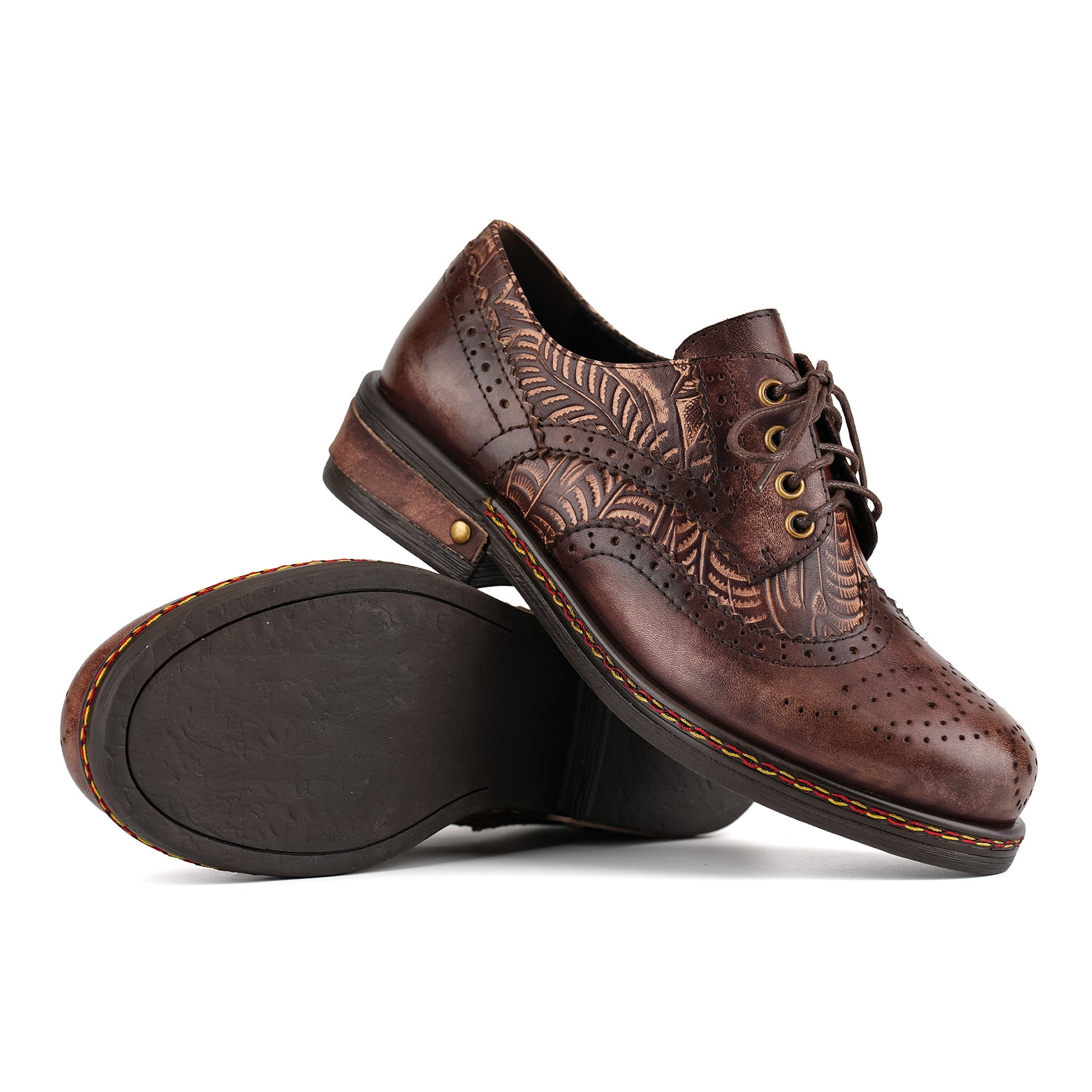 Floral Engraved Vintage Leather Oxford Shoes