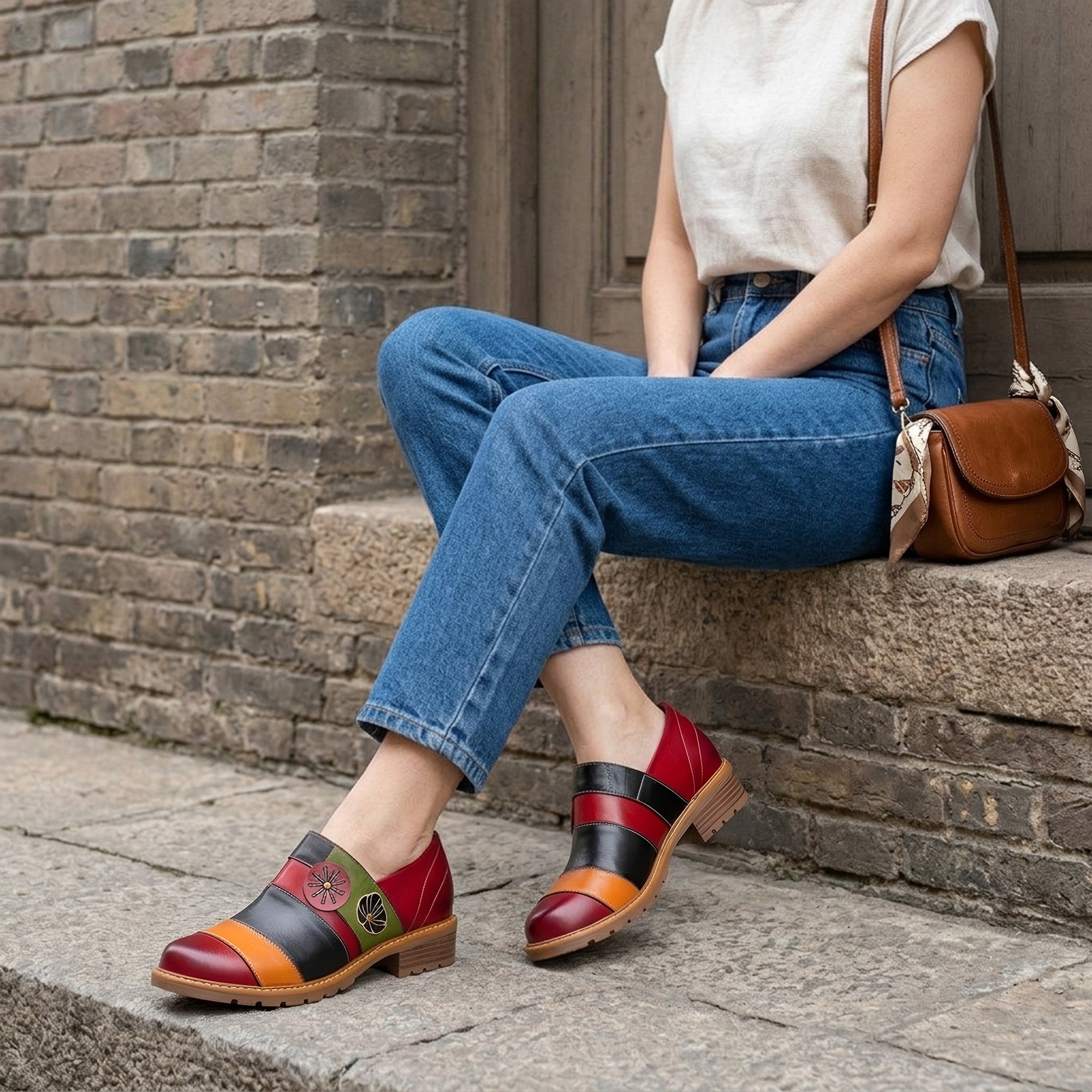Floral Color-Block Loafers Flats