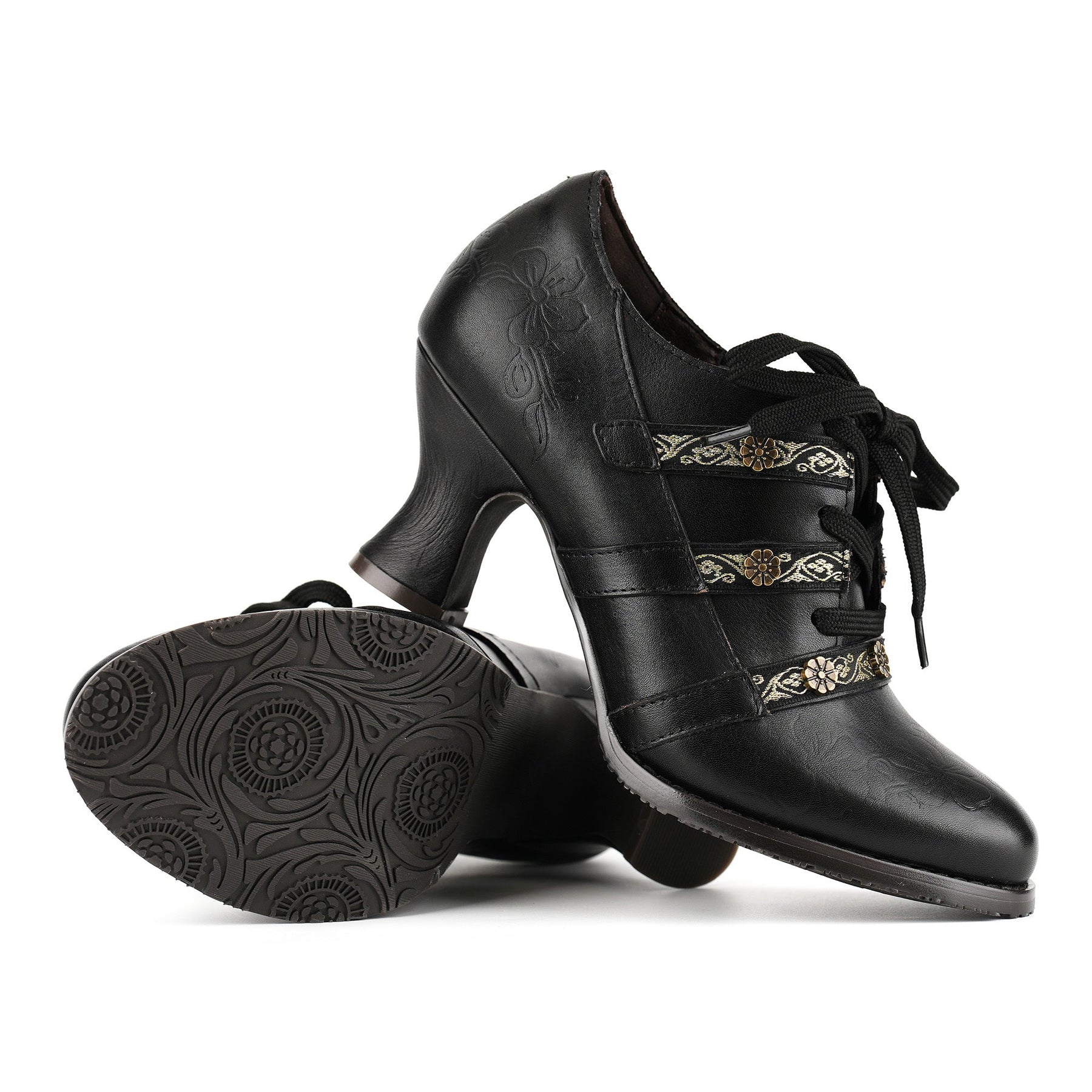Vintage Boho Lace-Up Pumps