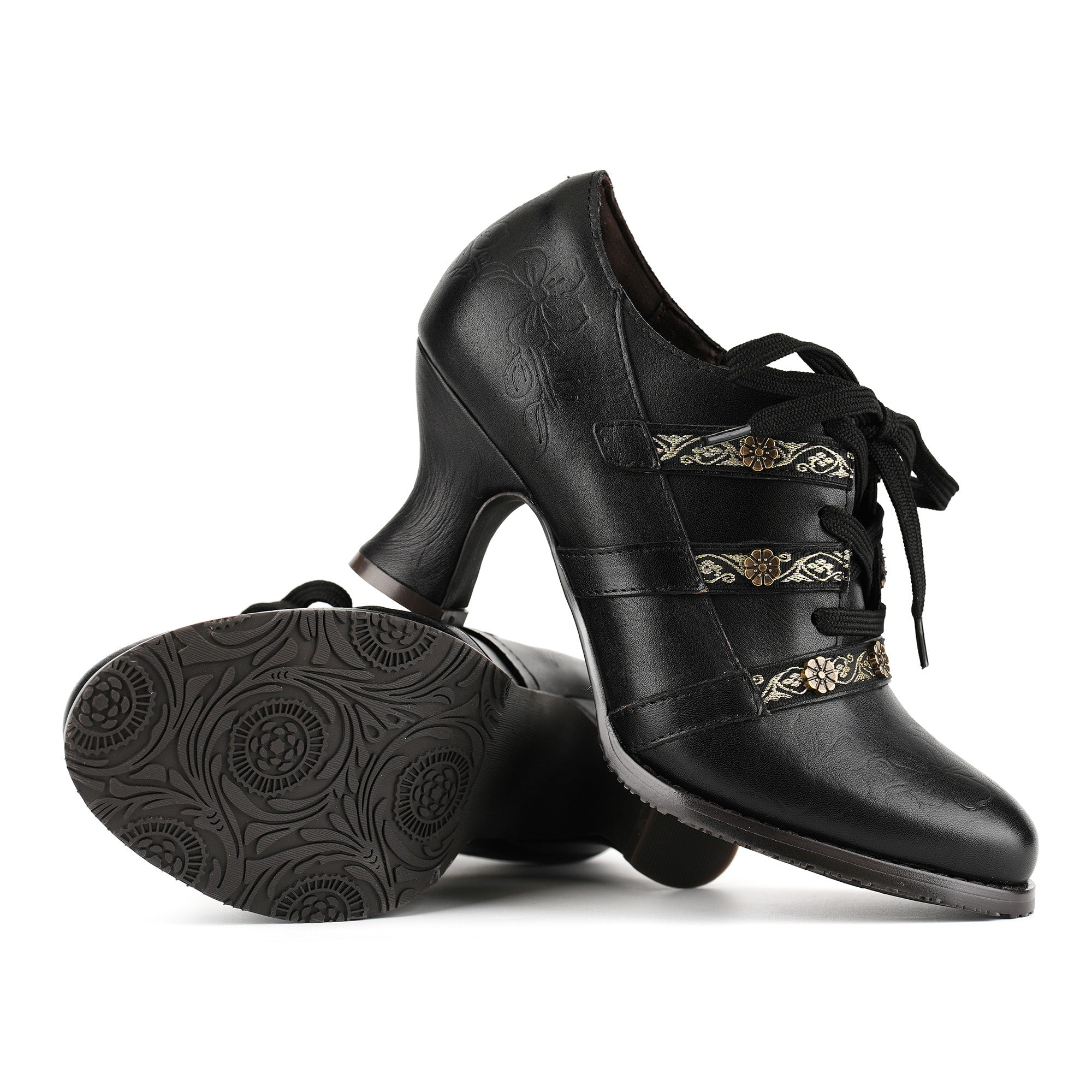Vintage Boho Lace-Up Pumps
