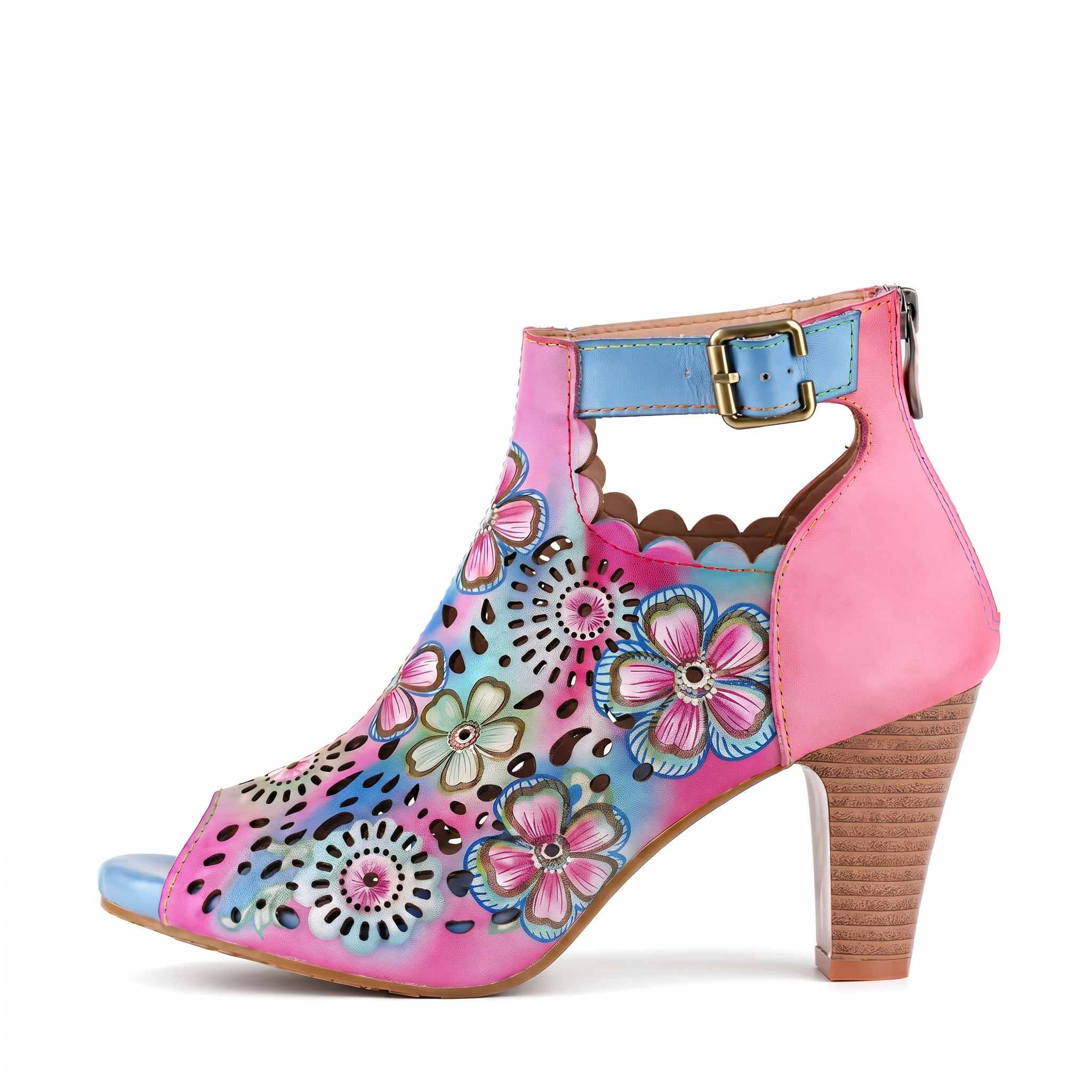 Floral Cutout Buckle Scalloped Design Sandals