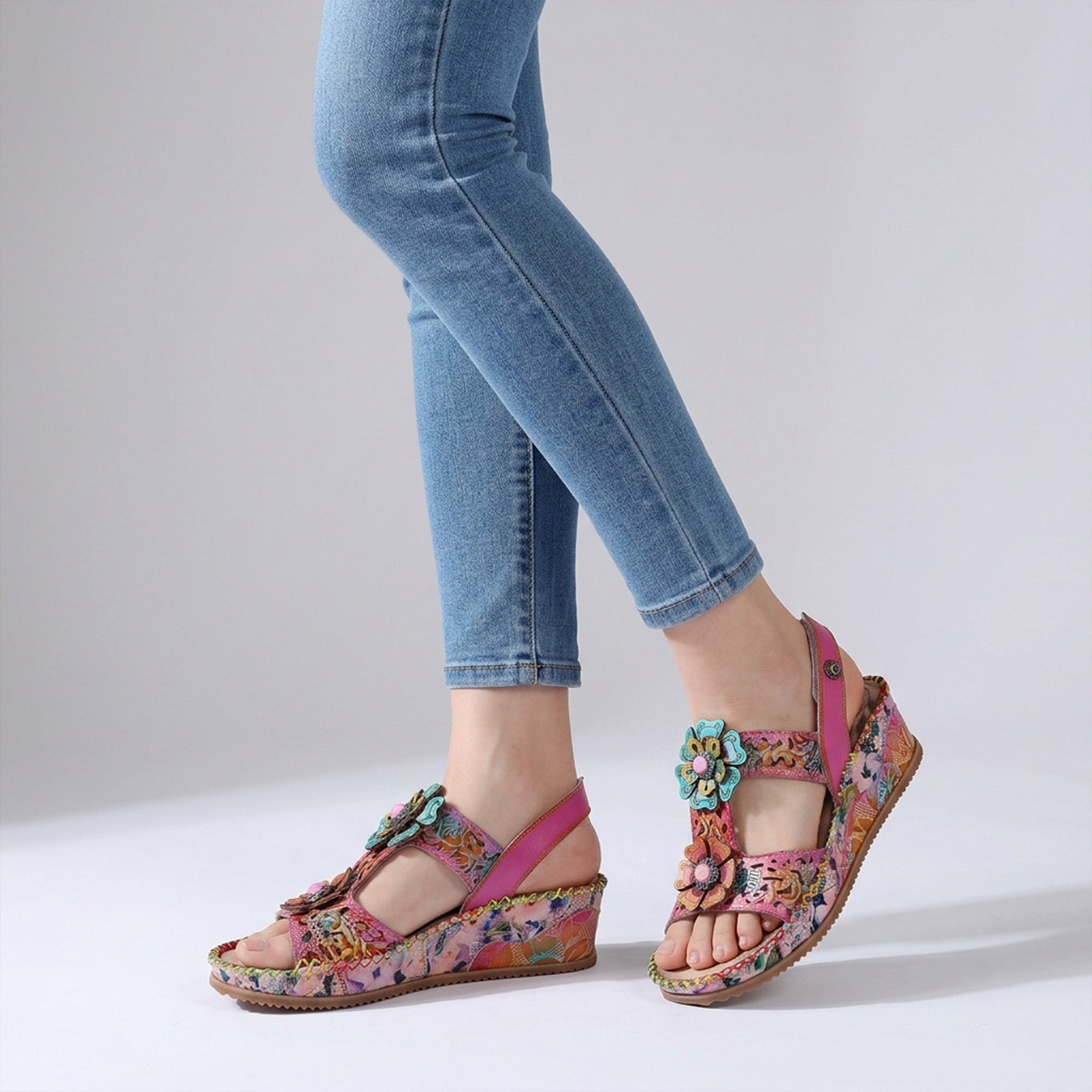 Floral Cutout Decorative Flowers Wedge Sandals