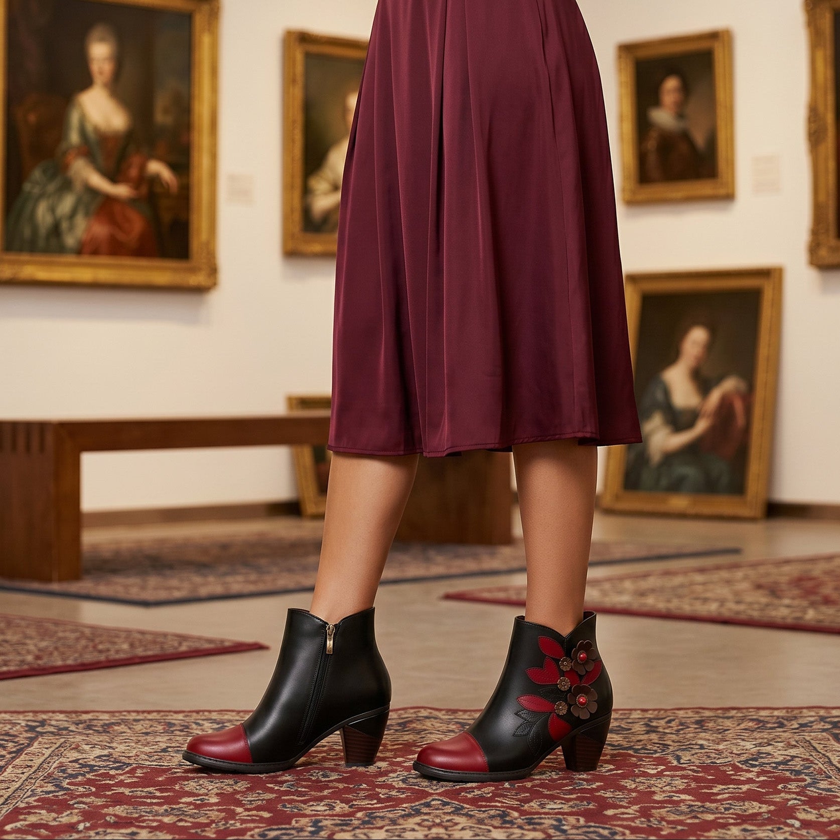 Retro Boho Floral Charm Ankle Boots