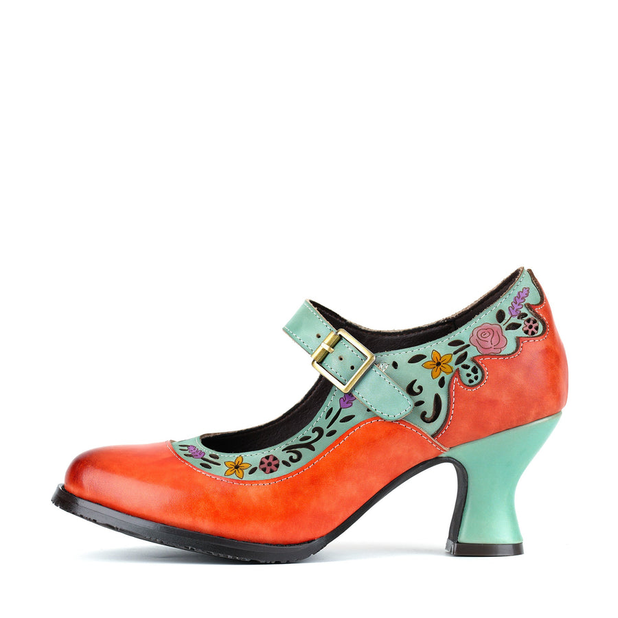 Retro Floral Two-Tone Design Mary Jane Pumps