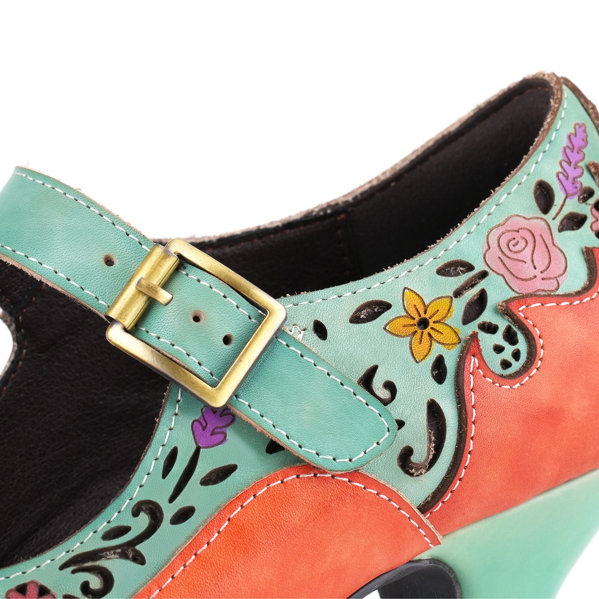 Retro Floral Two-Tone Design Mary Jane Pumps