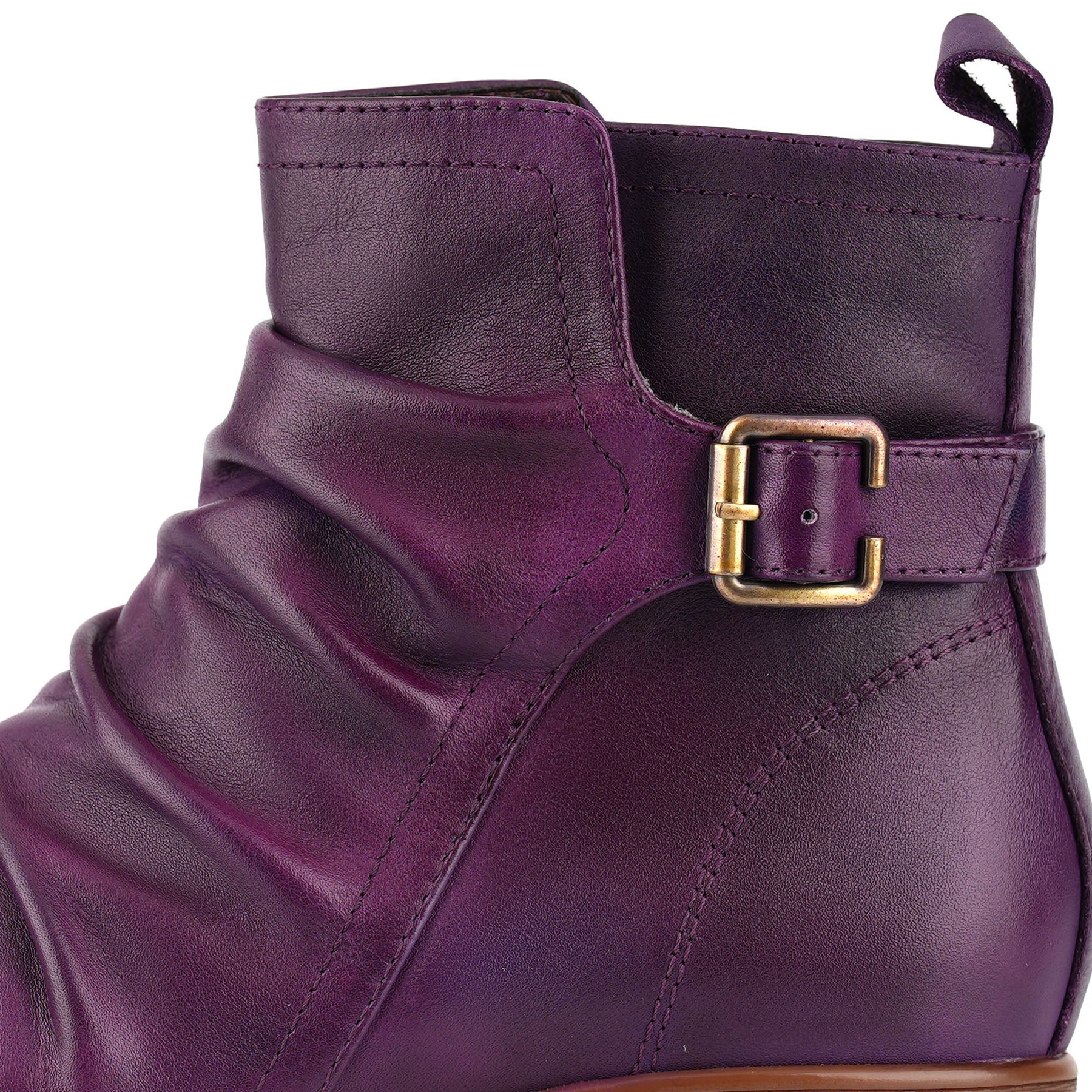 Casual Purple Ruched Leather Ankle Boots