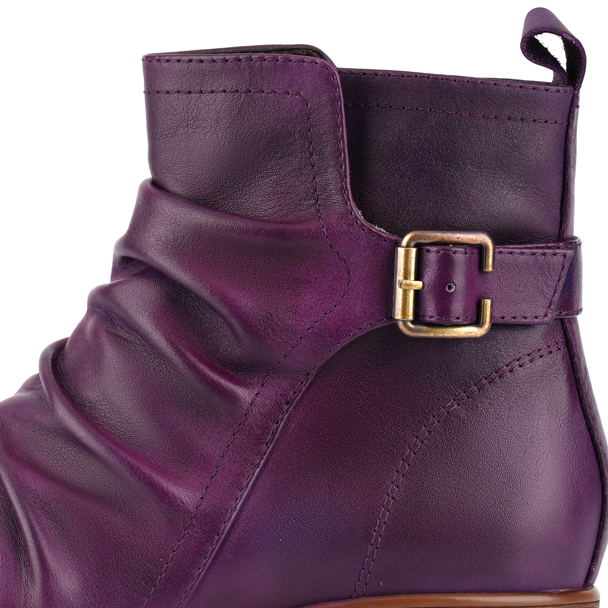 Casual Purple Ruched Leather Ankle Boots