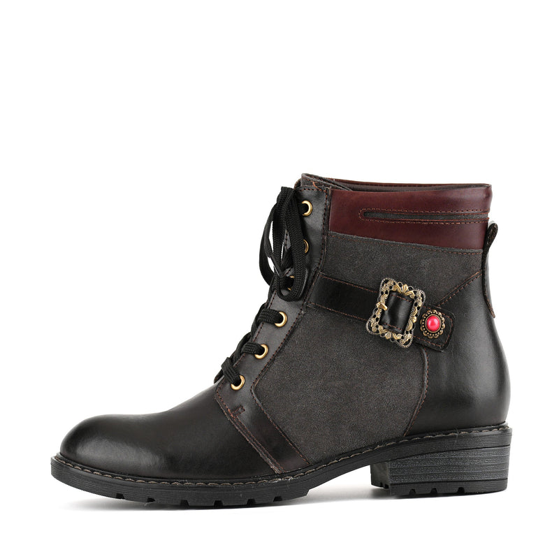 RETRO ANTIQUE CHARM LACE-UP ANKLE BOOTS