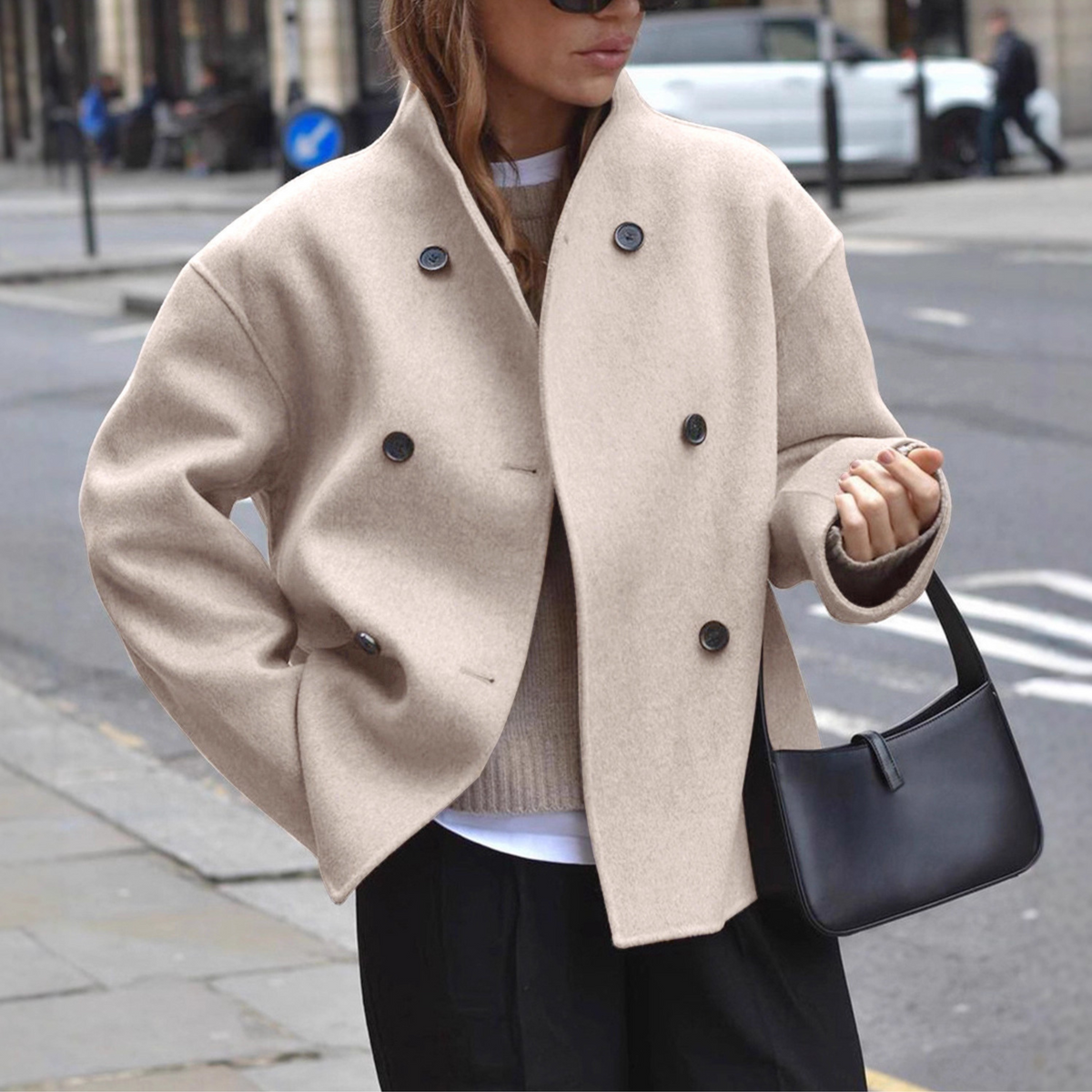 Bini - Cozy Long Sleeve Stand Collar Coat