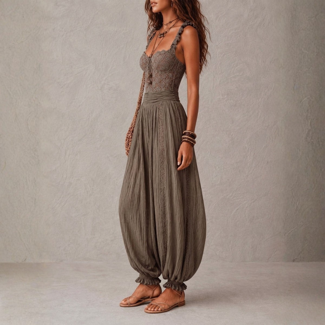 Laura | Lace and Pleated Cotton Trousers Set