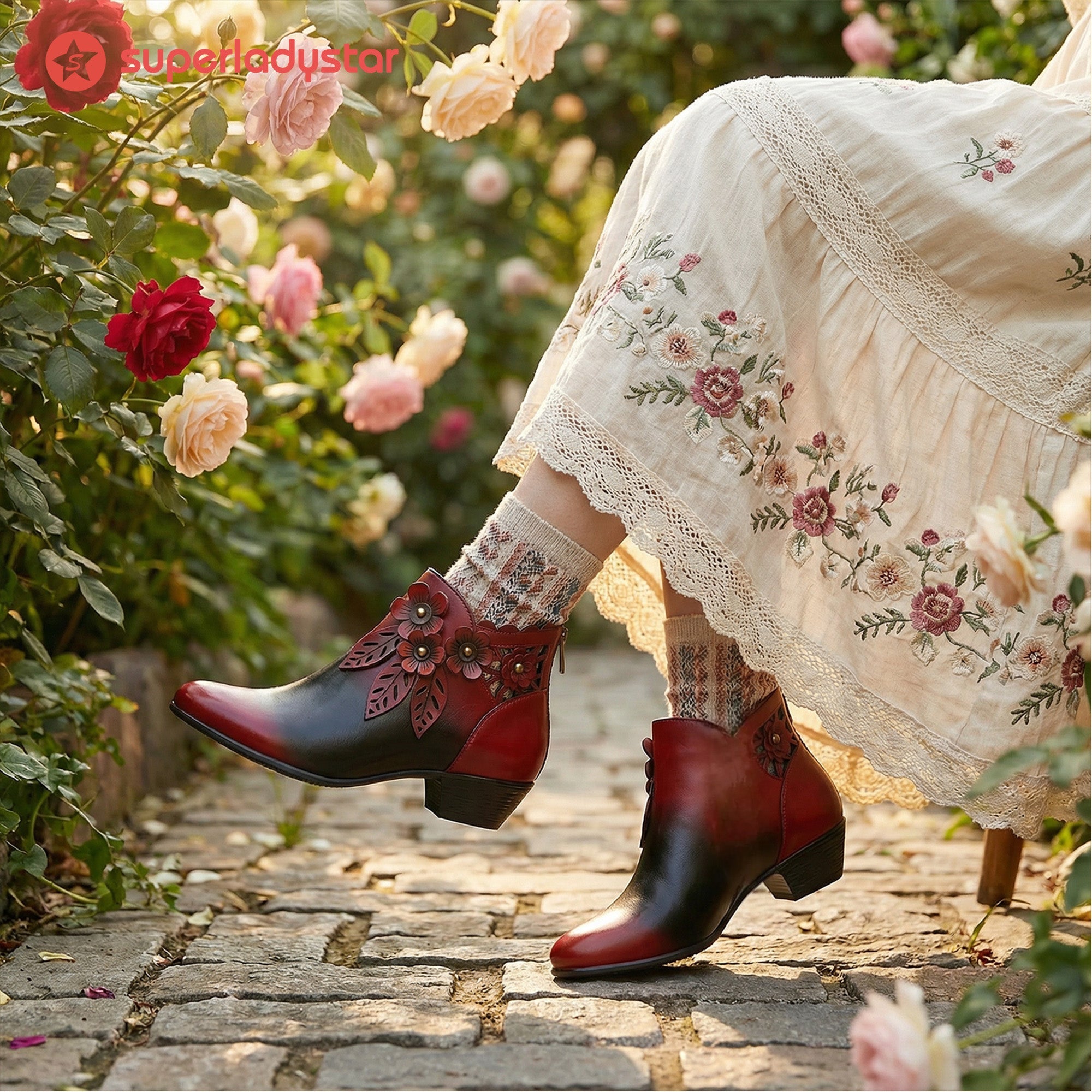 Blooming Elegance Floral Ankle Boots