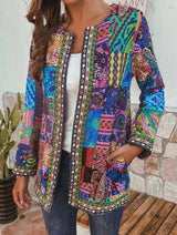 Women's Printed Open-Front Jacket with Long Sleeves